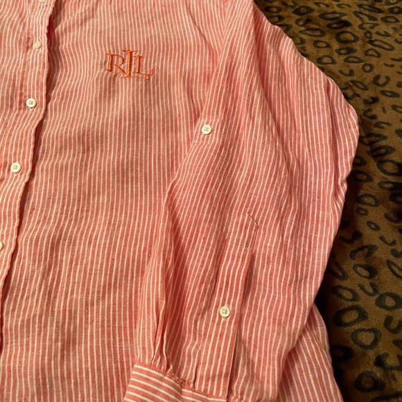 Ralph Lauren orange and White Striped Button Down Shirt - Picture 2 of 5
